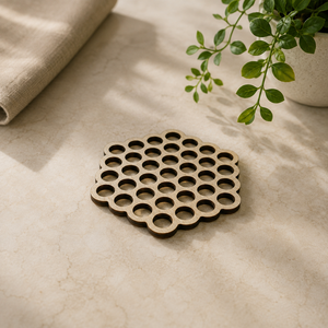Honeycomb Circle Laser Cut Solid Wood Coaster Handcrafted Heat Resistant Drink Mat Rustic <b>Table</b> <b>Protector</b> Coffee Tea - Product Image 1