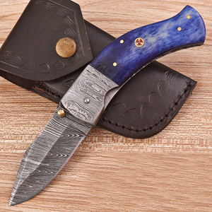 Couteau pliant artisanal en acier Damas OEM à lame droite pour usage quotidien, avec verrouillage Liner Lock, pour la poche et l'extérieur, EDC, vente en gros, fabricant - Product Image 1