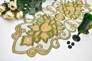 Handmade Traditional Chinese Fabric <b>Table</b> <b>Runner</b> <b>Green</b> Cream Embroidered Irregular Shape Mats Pads - Product Image 4