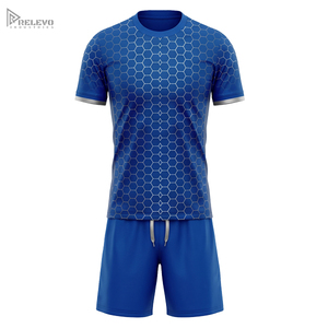 Ensemble de maillots de football personnalisés en polyester/coton respirant à impression numérique rétro, motif nid d'abeille hexagonal, unisexe, short de football - Product Image 1