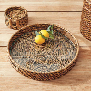 Round Household Fruit Tray Natural Woven Rattan Serving tray with Amazing Prices Kitchen Food <b>Storage</b> Wicker - Product Image 1