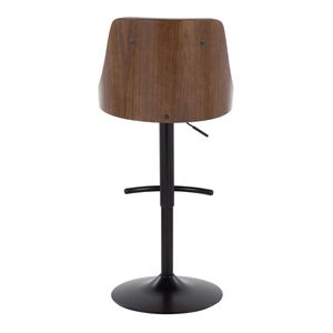 Sgabello da Bar Gianna Stile Mid-Century Moderno, Regolabile e Girevole, in Metallo Nero e Legno di Noce, Seduta Arrotondata in Ecopelle Grigio Chiaro - Product Image 5