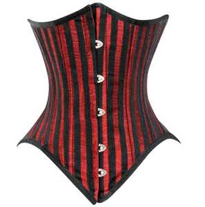 <b>Women</b> Red Black Striped <b>Corset</b> Firm Control Under Bust <b>Corset</b> Hook-and-Eye Design Breathable Shapewear Adult Size Standard - Product Image 1