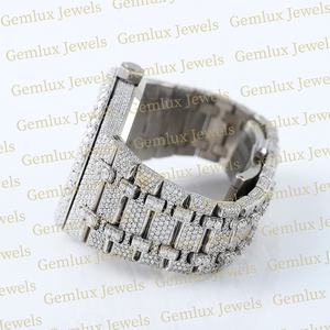 Probador de diamantes Pass de alta calidad Dial árabe D VVS Totalmente helado Moissanite Diamond Fecha automática Reloj de hip hop blanco completo para hombres - Product Image 6