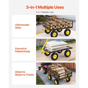 Carrello da Giardino in Acciaio Resistente da 1200 Libbre, Rimorchiabile 2-in-1, Carro Utilitario in Metallo per Esterni, Rimorchio da 13 Iarde - Product Image 3