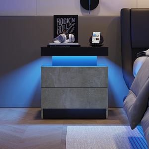 Modern Gray <b>LED</b> Nightstand with 2 Drawers <b>Bedside</b> <b>Table</b> Cabinet Lights for Bedroom - Product Image 1