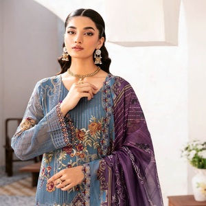 Ramsha Vol R-12 Designers pakistanais trois pièces en mousseline de soie brodée costumes femmes fête porter des robes Panjabi - Product Image 2