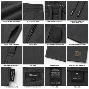 Pantalones Cortos Bermuda de Algodón para Hombre al por Mayor, Color Liso, Cintura con Cordón, Bolsillos con Cremallera, Ropa Casual - Product Image 5