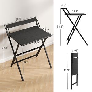 27.6\" Black <b>Folding</b> Computer <b>Desk</b> with Monitor Shelf for <b>Small</b> Spaces Easy Assembly for Home Office or Study - Product Image 3