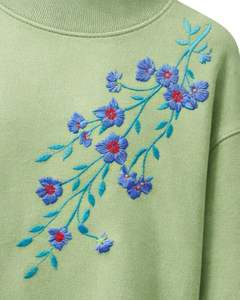 Sudadera de Forro Polar Oversize Verde Claro Personalizada para Mujer, con Cuello Alto y Bordado Floral, Estilo Casual de Invierno, Ajuste Holgado, Top de Moda - Product Image 6