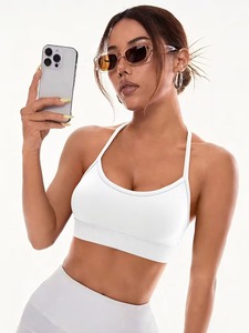 Women Seamless Ribbed Sports Bra Strappy Backless Gym Yoga Fitness <b>Crop</b> <b>Top</b> High Stretch Moisture Wicking Activewear Bra - Product Image 1