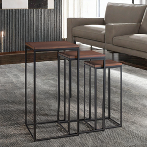 Modern Black Metal <b>Nesting</b> Side Central <b>Table</b> <b>Set</b> of 3 with Wooden Top for Dining in Home Hotels Restaurants Living Room Use - Product Image 6