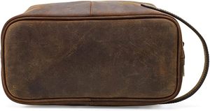 Bolsa de Cuero Genuino de Gran Capacidad, Estilo Vintage, con Cierre, para Hombre, Organizador de Artículos Esenciales de Viaje, para Cosméticos y Maquillaje - Product Image 3