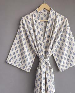V-Neck Striped Embroidered Women's Kimono Robe <b>Three</b> Quarter Sleeve Loose Midi Dress With Belt Casual Wear Summer 100% Cotton - Product Image 6