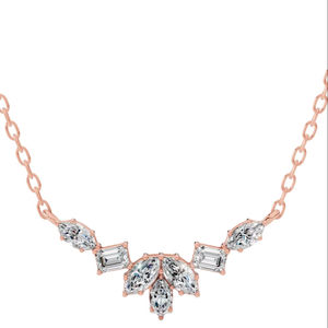 Collar de Diamantes Cultivados en Laboratorio con Corte Esmeralda y Marquesa, en Oro Sólido de 18K, Color Incoloro VVS, Colgante Inspirado en la Naturaleza con Cadena - Product Image 1