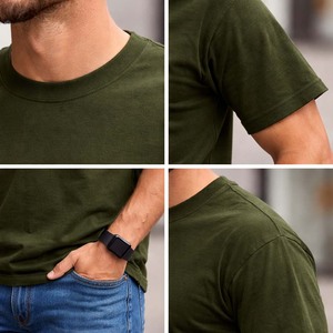 T-shirt homme vert olive uni en coton, col rond, manches courtes, logo personnalisé, streetwear - Product Image 6