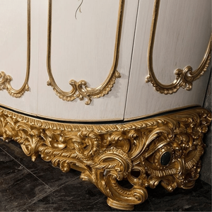 Armoire autoportante écologique de style rococo italien en acajou massif, six portes, entièrement sculptée, finition dorée, design courbé, style palais - Product Image 5