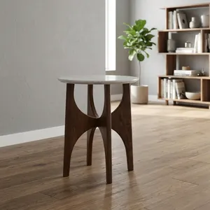Mesa Auxiliar Redonda Moderna con Tapa de Madera Maciza, Diseño de Mediados de Siglo, Muebles para Sala de Estar, Hecha a Mano, Fácil de Limpiar - Product Image 3