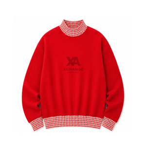 Sudadera de cuello alto para mujer, diseño personalizado, con estampado de cuadros a contraste, hombros caídos y manga larga, ideal para Navidad - Product Image 4
