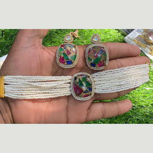 ชุดสร้อยคอโชกเกอร์หินคริสตัลดรูซี่ชุบทองและไข่มุกคอลเลกชันเครื่องประดับขนาด12741802มล. - Product Image 1