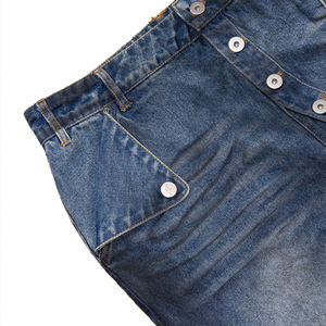 Jeans en denim tricoté taille haute pour hommes, style vintage avec effet moustaches, couleur unie, streetwear hip-hop, de haute qualité, personnalisables, vente en gros - Product Image 3