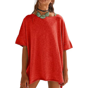 T-shirt unisexe en coton 100 % écologique, coupe ample, col rond, manches courtes, couleur unie, tricoté - Product Image 5