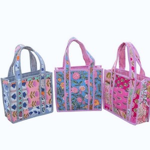 Colorful Patchwork Shopping <b>Bags</b> Medium Size Textile <b>Mini</b> <b>Tote</b> <b>Bag</b> With Top Handle Daily Use - Product Image 2