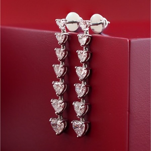 14K White Gold Heart Cut Lab Grown Diamond Linear Drop Earrings 5.36 CT - Product Image 3