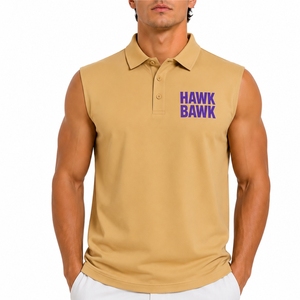 Polo sans manches pour hommes, col montant, haut décontracté, imprimé, tissu Oxford respirant, coupe régulière, tissu lisse - Product Image 1