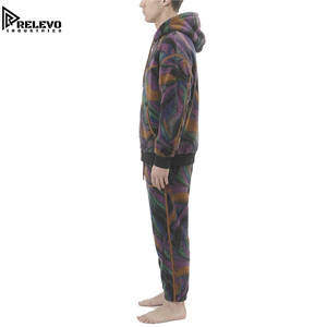 High Quality Men Marbled Print <b>Tracksuit</b>, Complete Two-Piece Set Featuring a Full-Zip Hooded Sweatshirt with Contrast Piping - Product Image 3