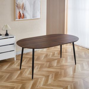 DINING <b>TABLE</b> with <b>Extensible</b> 100/140/180x100x75cm Top Black Metal <b>Leg</b> Walnut Color <b>for</b> Office or Coffee Use - Product Image 5