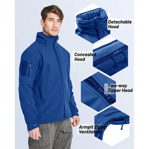 เสื้อแจ็คเก็ตผู้ชายสีน้ำเงินแบบมีฮู้ด ผ้า softshell กันลม สวมใส่สบายๆ สำหรับฤดูใบไม้ร่วง มีกระเป๋าซิป ทรงปกติ - Product Image 5