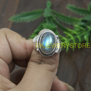 Natural Labradorite <b>Silver</b> <b>Ring</b> Handmade Oval Cabochon Stone Vintage Boho <b>Statement</b> <b>Ring</b> Healing Crystal Jewelry Gift for Women - Product Image 5