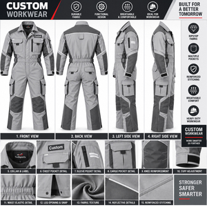 Custom OEM Industrial Workwear Coverall Heavy Duty Cotton Safety Uniform Protective <b>Jumpsuit</b> <b>for</b> Construction and Maintenance - Product Image 6