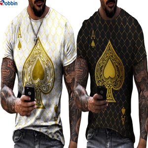 Camiseta con Estampado de Sublimación, Camiseta Negra con Estampado de As de Espadas Dorado para Hombre, Manga Corta, Cuello Redondo, Informal, Talla Grande, Poliéster Tejido - Product Image 6