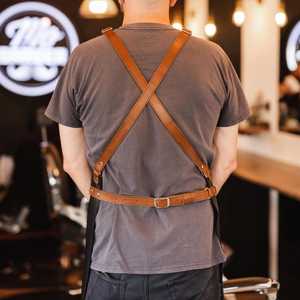 Tablier de barbier et de chef en cuir véritable de haute qualité, réglable, confortable et sans manches, robuste, pour usage intensif - Product Image 3