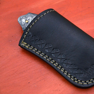 Cuchillo de Caza Imperial de Acero de Damasco, Hoja de Punta Caída, Mango de Marfil con Funda de Cuero - Product Image 4