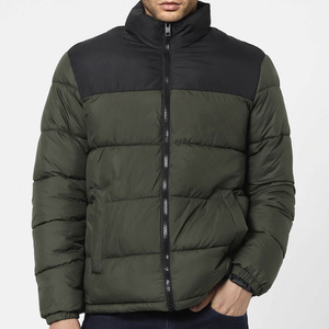<b>Men's</b> Color Blocking <b>Puffer</b> Jacket Stand Collar Zipper Quilted Winter <b>Coat</b> - Product Image 1