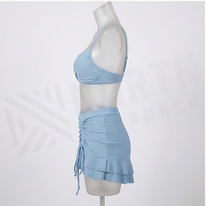 Ensemble tankini 2 pièces bleu clair pour femme NORTH APPROACH, haut croisé à bretelles et jupe froncée, maillot de bain - Product Image 3