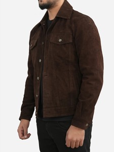 Chaqueta de Moda de Cuero de Gamuza Marrón para Hombre, Chaqueta de Motociclista de Cuero Genuino - Product Image 4