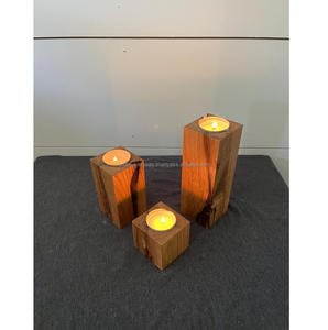 Candelabros de madera hechos a mano Decoración rústica para el hogar para mesa o repisa - Product Image 3