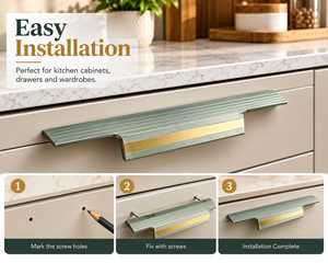 Tirador de Gabinete KELLTON Premium, Diseño Moderno Metálico, Detalle Dorado, Acabado Elegante, Agarre Duradero, Herraje de Cocina, Modelo NR-SH-1008 - Product Image 6
