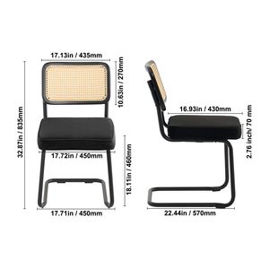 Set di 2 Sedie da Pranzo in Stile Mid-Century Modern, Sedia Retrò con Schienale in Rattan e Seduta Imbottita in Velluto per Sala da Pranzo - Product Image 5