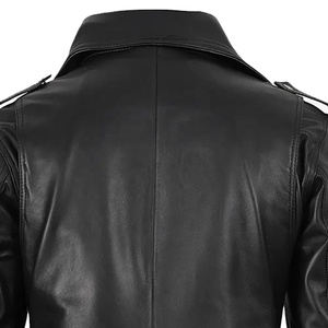 Men Embossed PU Leather Windproof Biker <b>Jacket</b> with Polyester Wadding <b>Silver</b> Zipper Belt Black Casual Moto Coat - Product Image 4