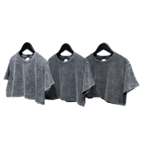 Nouveauté 2026 Crop tops pour femmes en coton coupe ajustée, style urbain d'été, délavé à l'acide, effet vieilli, avec appliques, style Hip Hop Punk