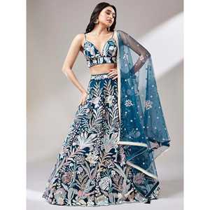 Superbe filet à paillettes bleu sarcelle Designer Lehenga Choli avec Dupatta pour femme - Product Image 2