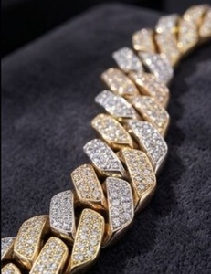 Pulsera de eslabones cubanos con moissanita de corte brillante, cadena de plata de ley 925, brazalete unisex, joyería hip-hop, gemas engastadas a mano personalizadas - Product Image 3