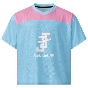 Maillot de football rose et bleu coupe ample en maille respirante à manches courtes – Tenue de sport pour supporter le jour du match - Product Image 2