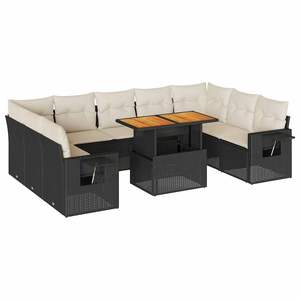 Conjunto de Sofás Modulares Grandes para Jardín, en Ratán Sintético Negro y Blanco Crema, Muebles de Jardín Modernos - Product Image 2