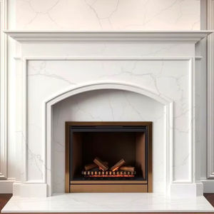 Chimenea de Mármol Blanco Hecha a Mano, Marco de Piedra, Soporte de Pilar Clásico Moderno, Independiente, Tamaño Personalizado, para Sala de Estar Interior, 5 Años de Garantía - Product Image 1